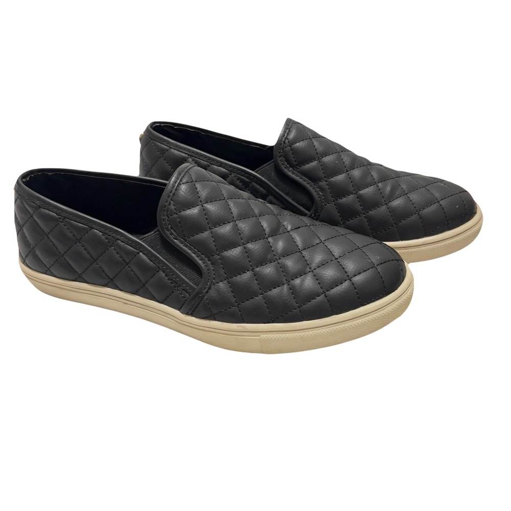 Steve Madden Ecentrcq Sneakers Women 10 Black Good Quilted Slip On Flats
